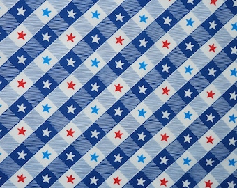 Patriotic Buffalo Check Blue Fabric, Picnic Check Red by Andi Metz for Kanvas Studio Benartex Quilting Cotton Fabric, 12726B-54