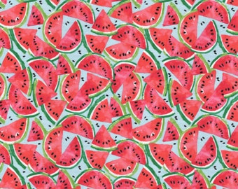 Watermelon Fabric, Watermelon Slices on Light Blue Novelty Cotton Fabric, Summer Fruit Fabric, Summer Fabric, Food Fabric