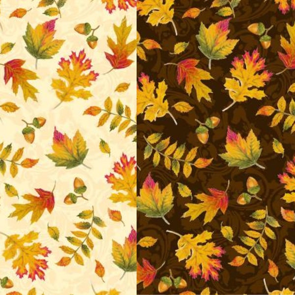 Fall Leaves Fabric, Autumn Glory on Brown or Cream by Freckle and Lollie Quilting Cotton Fabric Thanksgiving Fabric Fall Fabric