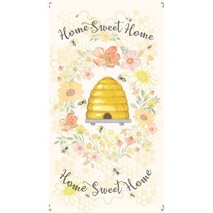 Bee and Floral Fabric Panel, Home Sweet Home 24&quot; Panel by Timeless Treasures Digitally Printed Quilting Cotton Fabric Watercolor Floral Bees
