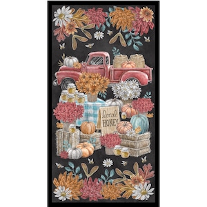 Fall Panel Fabric, Harvest 24&quot; Panel on Charcoal Late Summer Harvest Collection by Lily Ford for Blank Quilting Cotton Fabric, Fall Market