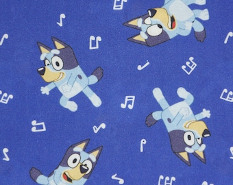 Bluey Fabric, Disney Junior Bluey Dance Mode Music on Dark Blue Licensed by Springs Creative Novelty Cotton Fabric, Disney Bluey Fabric