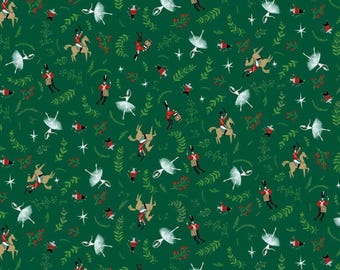 Nutcracker Ballet Fabric, Christmas Parade on Green by Timeless Treasures Quilting Cotton Fabric, Christmas Ballet, Nutcracker Dance Fabric