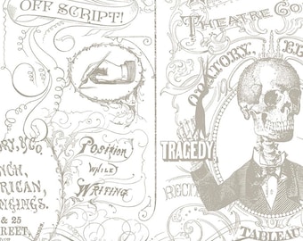 Theater Conversation Black on White Costume Maker’s Act II by J Wecker Frisch for Riley Blake Quilting Cotton Fabric C16014-GRAY