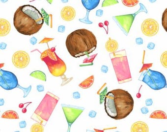 Tropical Drink Fabric, Tropical Cocktails Tropical Bird Baths by Beth Reed for Studio E Quilting Cotton Fabric, Pina Colada Fabric
