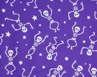 Glow Halloween Skeleton Fabric, Glowoween Skeletons on Purple by Benartex Kanvas Studio Quilting Cotton Fabric, 12963GB-66