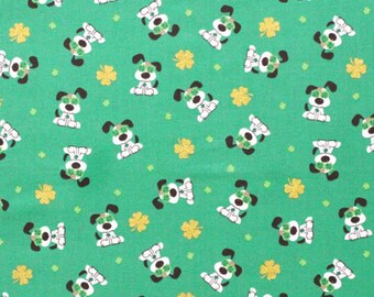 St Patrick's Day Dogs Fabric, I Woof You Dog in Shamrock Glasses Glitter St. Patrick's Day Cotton Fabric