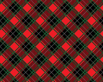 Christmas Plaid Fabric, Holiday Bias Plaid on Red Sugar and Spice by Nicole DeCamp by Benartex Kanvas Studio Quilting Cotton Fabric 14572-10