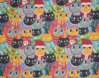 Christmas Sweater Cats by Paintbrush Studios Quilting Cotton Fabric