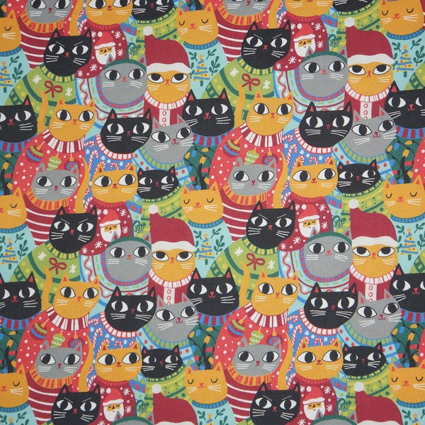 Christmas Sweater Cats by Paintbrush Studios Quilting Cotton Fabric