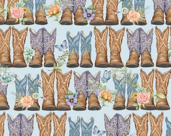 Cowboy Boots Fabric, Highland Ranch Dusty Boots by Susan Winget for Springs Creative Novelty Cotton Fabric, 81427-506028