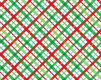 Christmas Plaid Fabric, Holiday Plaid on White Happy Llamadays by Andi Metz by Benartex Kanvas Studio Quilting Cotton Fabric 14424-09B