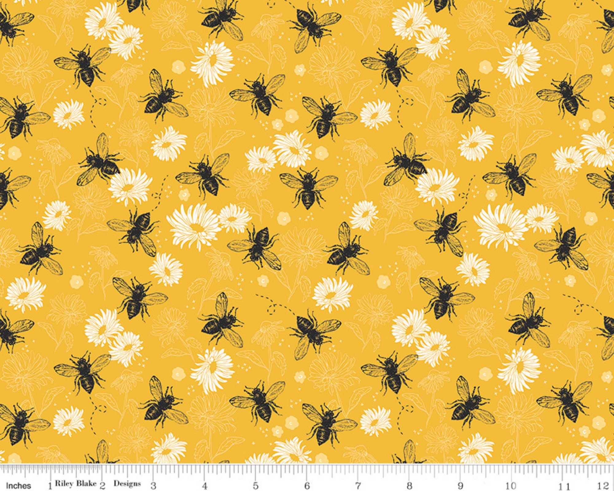 Beehive Floral Fabric, Bumble Bee Honey, Fabric by the Yard, Fat Quarter,  Quilting Fabric, Apparel Fabric, 100% Cotton Fabric, B1-34 