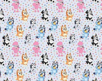 Bluey Fabric, Disney Junior Bluey and Friends Sprinkles on Light Blue Licensed Springs Creative Novelty Cotton Fabric 80653-A62028
