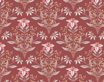 Floral Fabric, Bouquet on Burgundy from the Eventide Collection by Jillian Nichols for Cloud9 Organic Quilting Cotton Fabric 227878