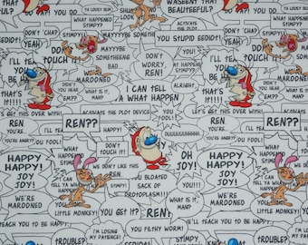 Ren and Stimpy Licensed Nickelodeon Viacom Cotton Fabric **2 Designs to Choose From