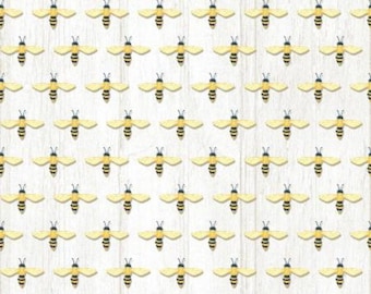Bee Fabric, Bees on Cream Wood Planks from the Squeeze the Day Collection by Rebecca Canale for Studio E Quilting Cotton Fabric