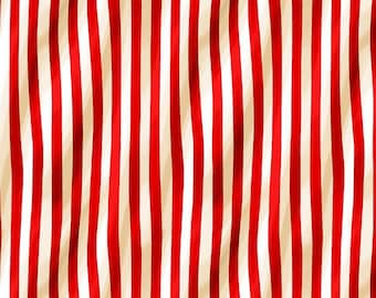 Patriotic Red Stripe Fabric, Red Squiggle Stripe on Vintage Tea Stained White by Timeless Treasures Quilting Cotton Fabric