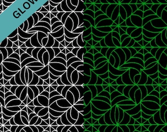Spiderweb Glow in the Dark Fabric, Glow in the Dark Spiderwebs on Black by Shelley Cominsky for Studio E Quilting Cotton Fabric, Spiderweb