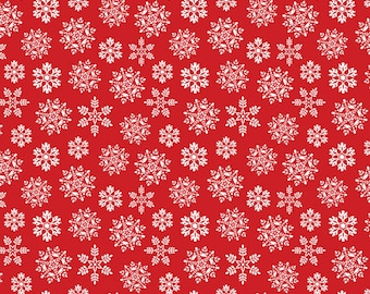 Snowflake Fabric, Nordic Silver Snowflakes on Red Nordic Cabin by Cherry Guidry for Benartex Contempo Quilting Cotton Fabric 13418P-10B
