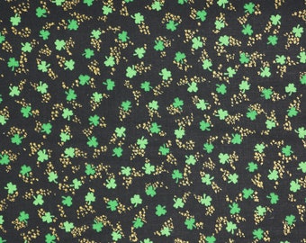 Mini Shamrock Fabric, Ditsy Shamrocks on Black with Gold Glitter by Fabric Traditions Quilting Cotton Fabric, Tiny Shamrock Fabric