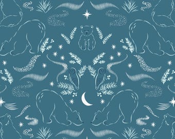 Arctic Animal Fabric, Arctic Lights on Teal by Lewis and Irene Quilting Cotton Fabric, Polar Bears, Arctic Fox and Owls CC28.3