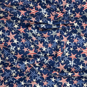 Patriotic Star Fabric, Patterned Stars and Stripes on Rustic Navy by ...