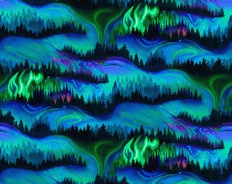 Northern Lights Fabric, Northern Sky by Katy Lipscomb for Studio E Quilting Cotton Fabric, Aurora Borealis Fabric, Tales of the Tundra