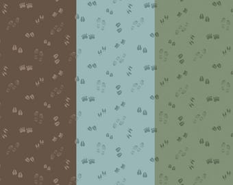 Cabin Blender Fabric, Lost in the Woods Tracks on Brown, Blue or Sage by Tara Reed Riley Blake Designs Quilting Cotton Fabric C15124
