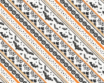Halloween Bias Stripe Fabric, Ticking Stripe Cream Midnight Hauntings Michael Davis for Wilmington Prints Quilting Cotton Fabric 96486-198