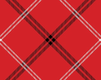 Christmas Plaid Fabric, Red Black and White Thin Lined Bias Plaid by Fabric Editions Novelty Cotton Fabric, Screen Printed Plaid 19841-RED