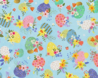 Easter Egg Fabric, Packed Easter Eggs on Green by Dotty Lottie for Robert Kaufman Quilting Cotton Fabric, Happy Easter Eggs AFGD-23580-65