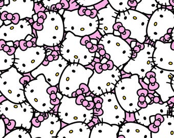 Hello Kitty Fabric, Hello Kitty Packed Heads on Pink Licensed by Sanrio for Springs Creative Novelty Cotton Fabric 79663-A62028