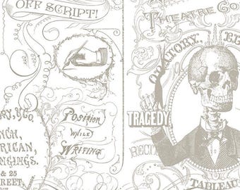 Theater Conversation Gray on White Costume Maker’s Act II by J Wecker Frisch for Riley Blake Quilting Cotton Fabric C16014-GRAY