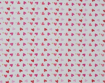 Mini Hearts Glitter Dots on White Valentine's Day Novelty Cotton Fabric