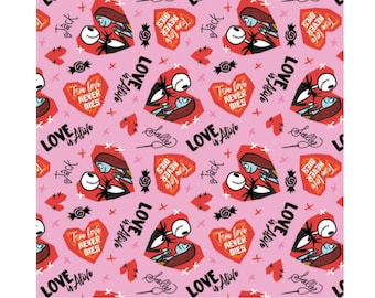 Nightmare Before Christmas Jack and Sally Love is Alive Valentine's Day Licensed by Camelot Quilt Cotton Fabric 85390501-01 Pink