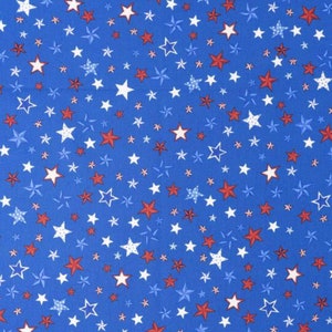 Patriotic Stars Fabric, Scattered Patterned Stars on Blue by Singer Patriotic Novelty Cotton Fabric, Patriotic Fabric