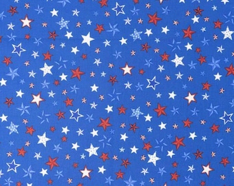 Patriotic Stars Fabric, Scattered Patterned Stars on Blue by Singer Patriotic Novelty Cotton Fabric, Patriotic Fabric