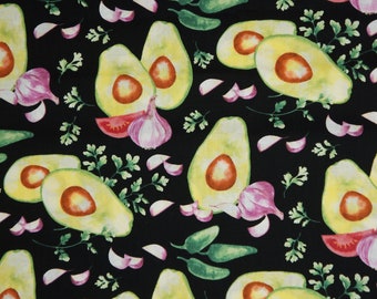 Avocado Garlic and Herbs Novelty Cotton Fabric by the Fat Quarter, half yard and yard