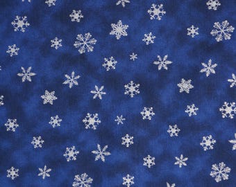 Snowflake Fabric, Metallic Silver Snowflakes on Navy Timeless Treasures Quilting Cotton Fabric CM3467-NAVY