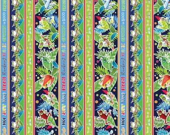 Rainforest Border Fabric, Rainforest Glow Stripe by Kanvas Studio for Benartex Quilting Cotton Fabric, Tree Frog Fabric, 14891G-99