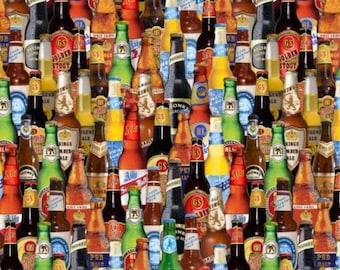 Beer Fabric, Beer Bottle Ale House by Benartex Quilting Cotton Fabric, Craft Beer Fabric, 12738B-99