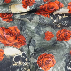 Skulls And Roses Fabric, Tossed Skulls and Red Roses Novelty Cotton Fabric image 9