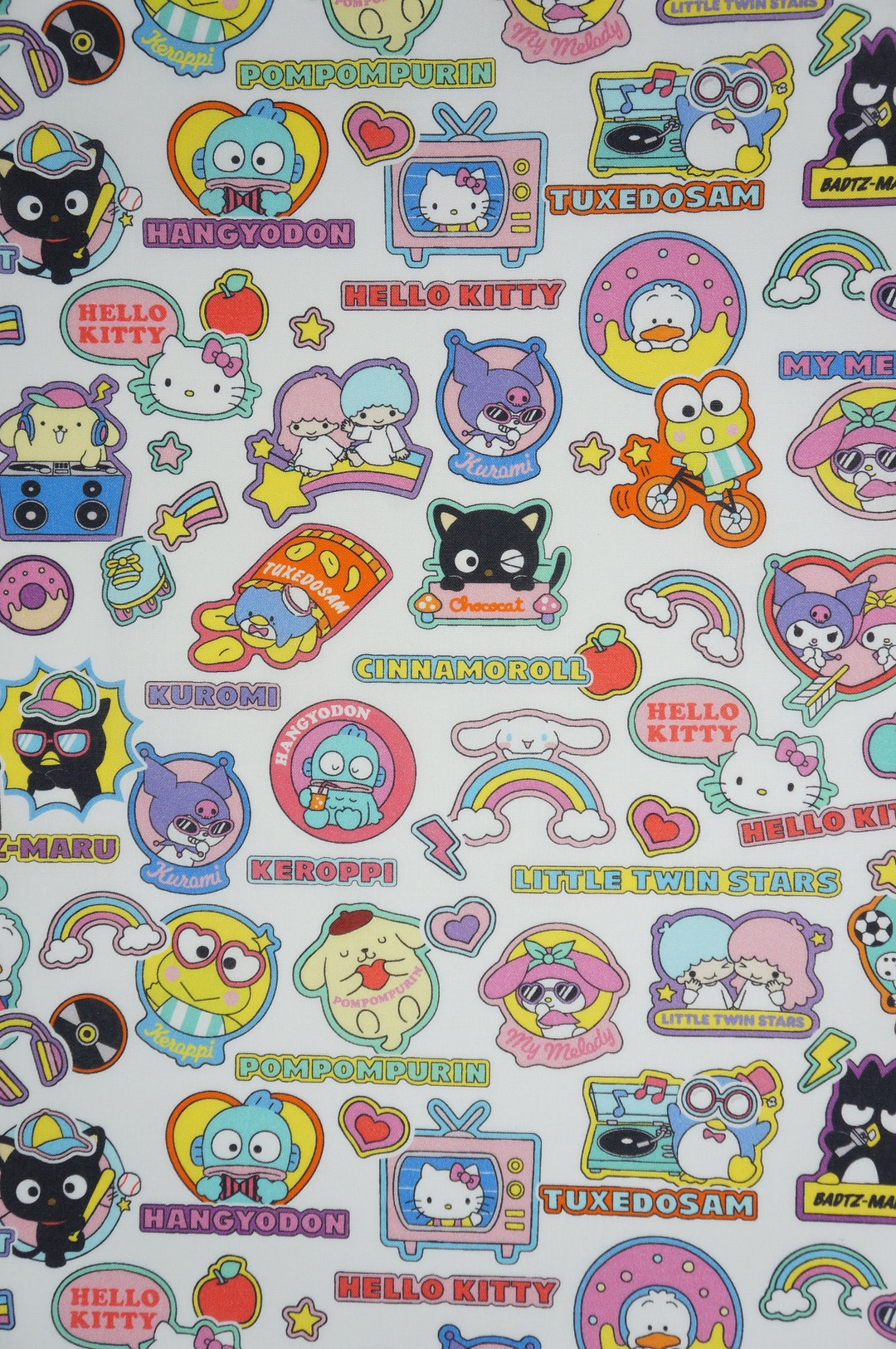 Hello Kitty Fabric, Hello Kitty And Friends Stickers Sanrio Licensed by  Springs Creative Novelty Cotton Fabric