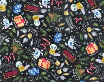 Christmas Things Fabric, Winter Favorites Merry Little Christmas by Lily & Val for Michael Miller Quilting Cotton Fabric DDC12329-BLACK