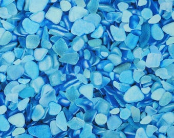 Beach Glass Fabric, Blue Beach Glass by Timeless Treasures Quilting Cotton Fabric Digitally Printed, Sea Glass Fabric, CD1237-BLUE