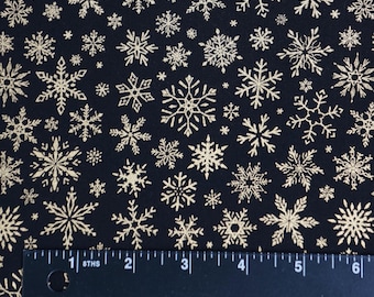 Snowflake Fabric, Metallic Gold Snowflakes on Black by Timeless Treasures Quilting Cotton Fabric, Farmhouse Snowflakes CM2899-BLACK