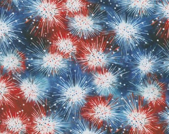 Patriotic Fireworks Fabric, Patriotic Fireworks on Navy by Robert Kaufman Textiles Quilting Cotton Fabric