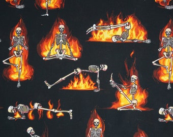 Skeleton Fabric, Hot Yoga Halloween Skeleton Novelty Cotton Fabric by Fabric Traditions