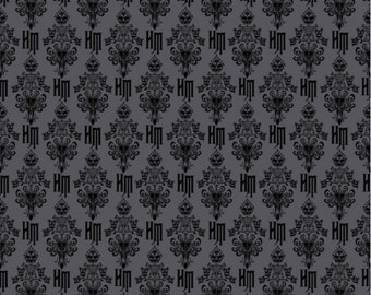 Haunted Mansion Logo Fabric or Haunted Mansion Monster Fabric Black and Gray Disney Licensed Cotton Fabric